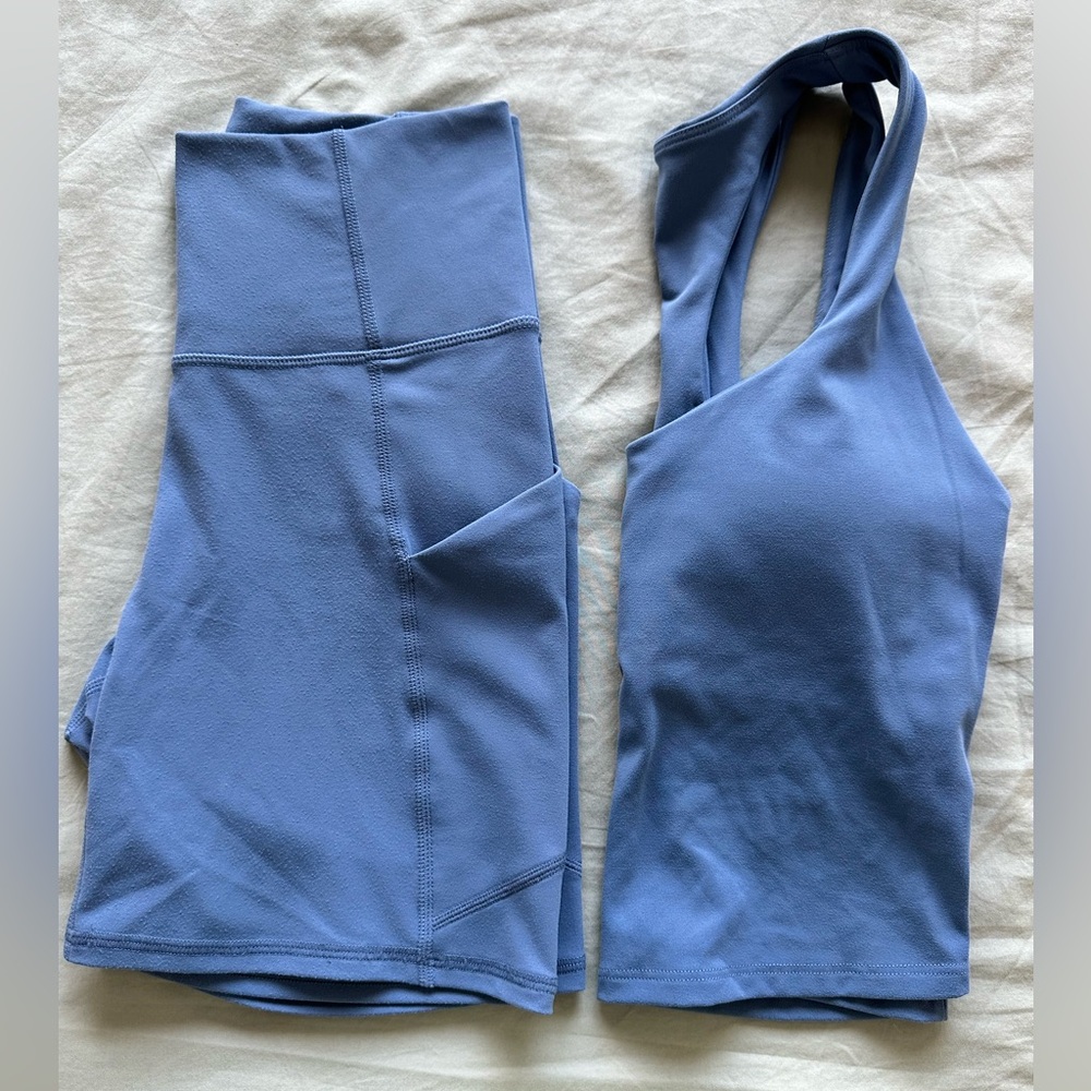 Fabletics Light Blue Tank and Shorts Set